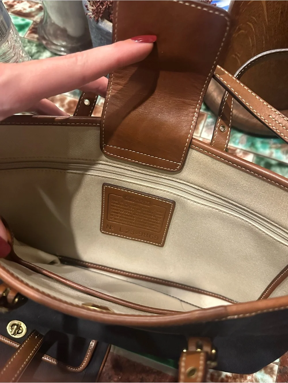Coach Black Canvas Tote with Brown Leather Trim and Matching Wristlet Wallet